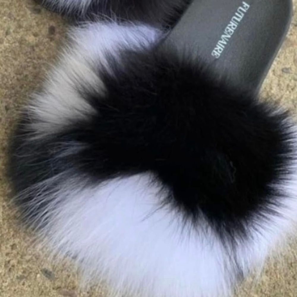 Oreo Colored Real Fur Slides Size 6.5,7,7.5,8,8.5… - image 1
